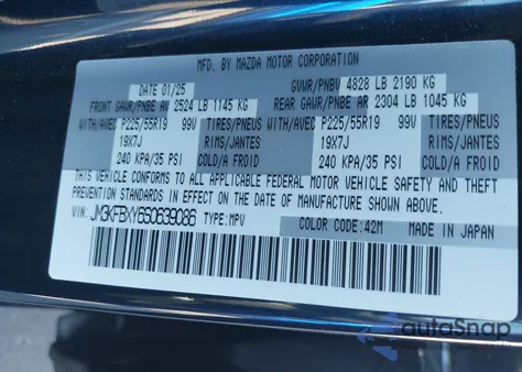 2025 Mazda Cx-5 2.5 Turbo Signature from USA, damaged, VIN JM3KFBXY6S0639086